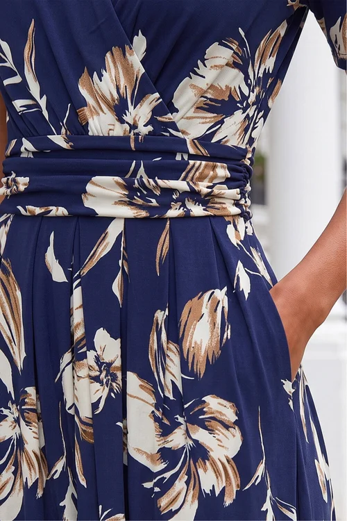 Roman Navy Floral Wrap Midi Dress - 16 Image 4