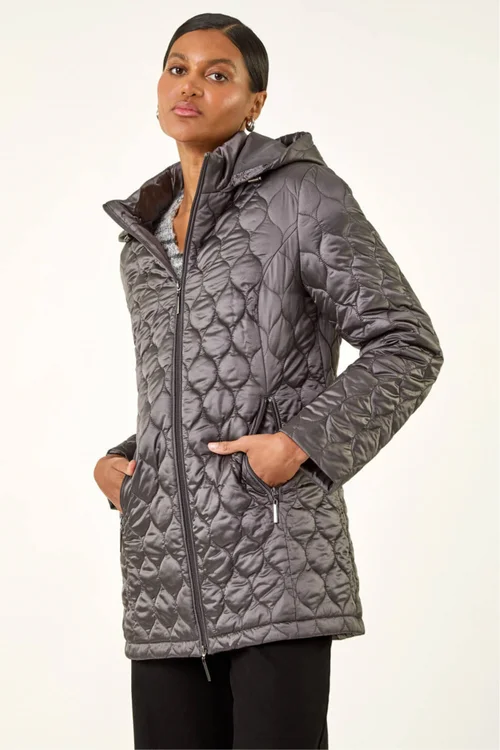Roman Grey Hooded Quilted Puffer Coat - 10 Image 4