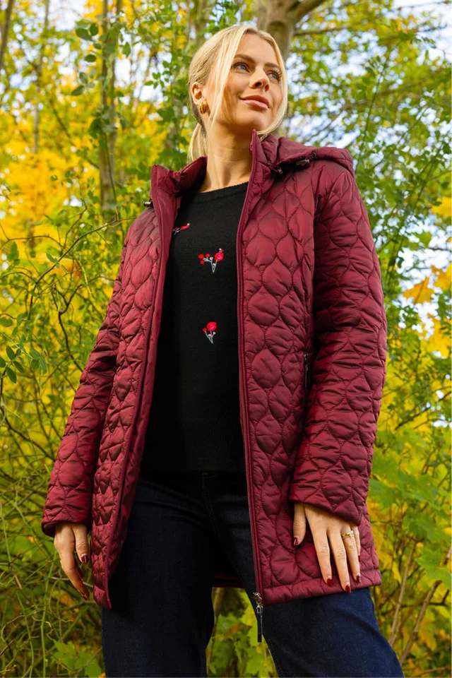 Roman Red Hooded Quilted Puffer Coat