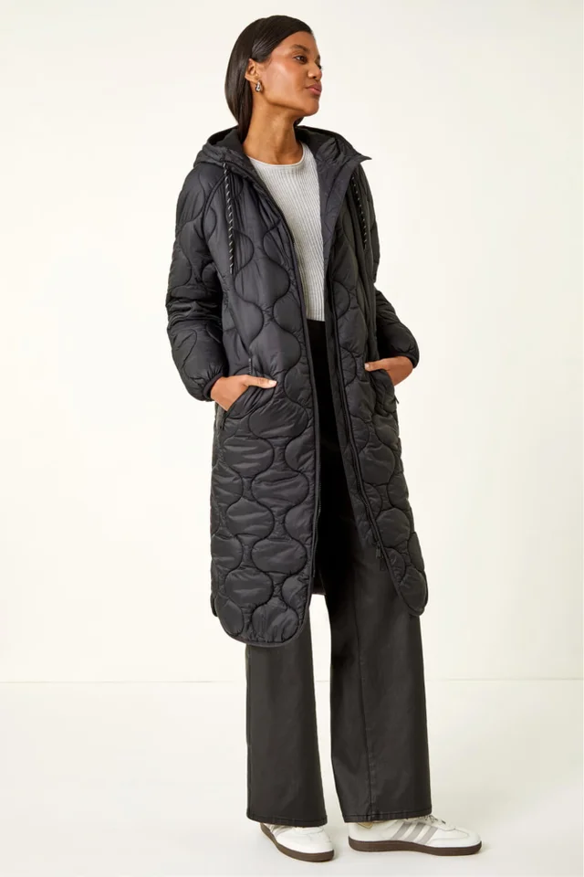 Roman Black Fleece Quilted Hooded Coat
