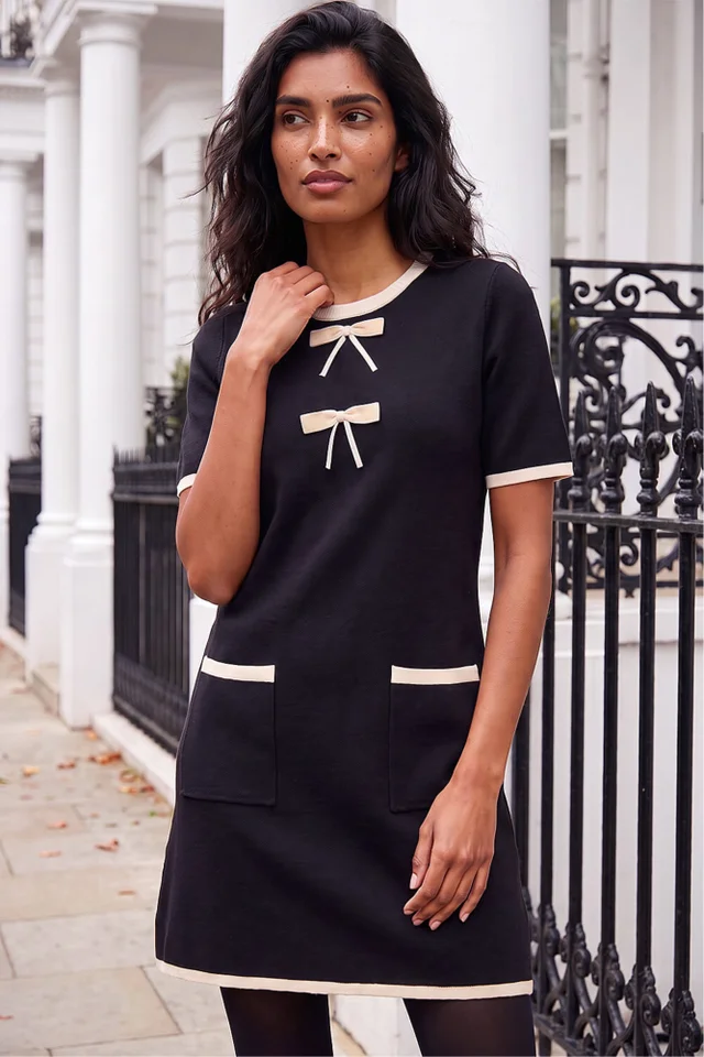 Roman Black Bow Detail Knitted Dress