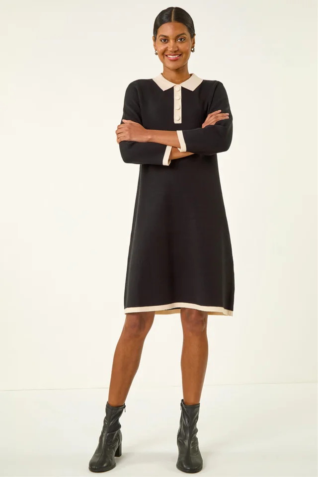 Roman Black Button Detail Knitted Dress