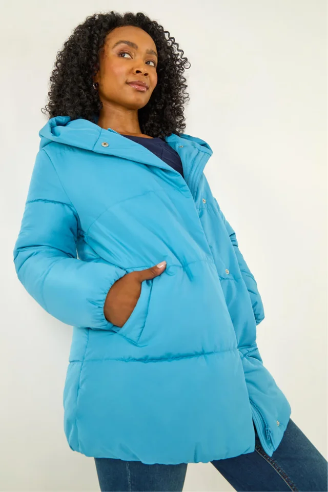 Roman Blue Petite Hooded Quilted Puffer Coat