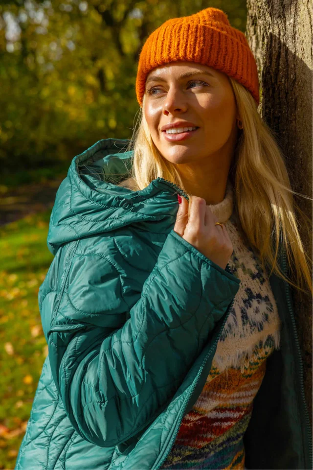 Roman Green Quilted Hooded Coat