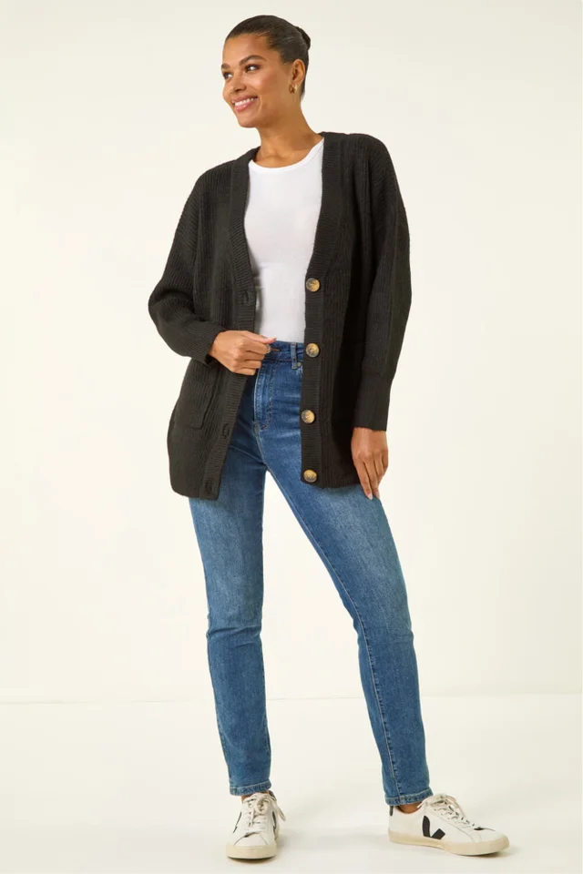 Roman Black Relaxed Longline Cardigan