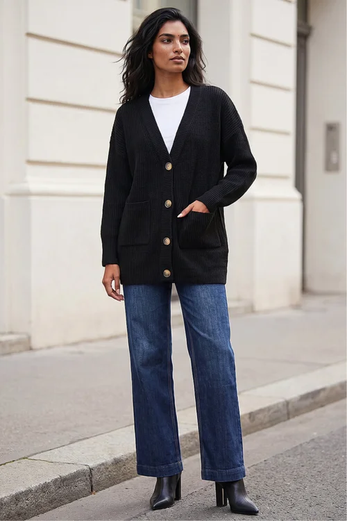 Roman Black Relaxed Longline Cardigan - 18 Image 3