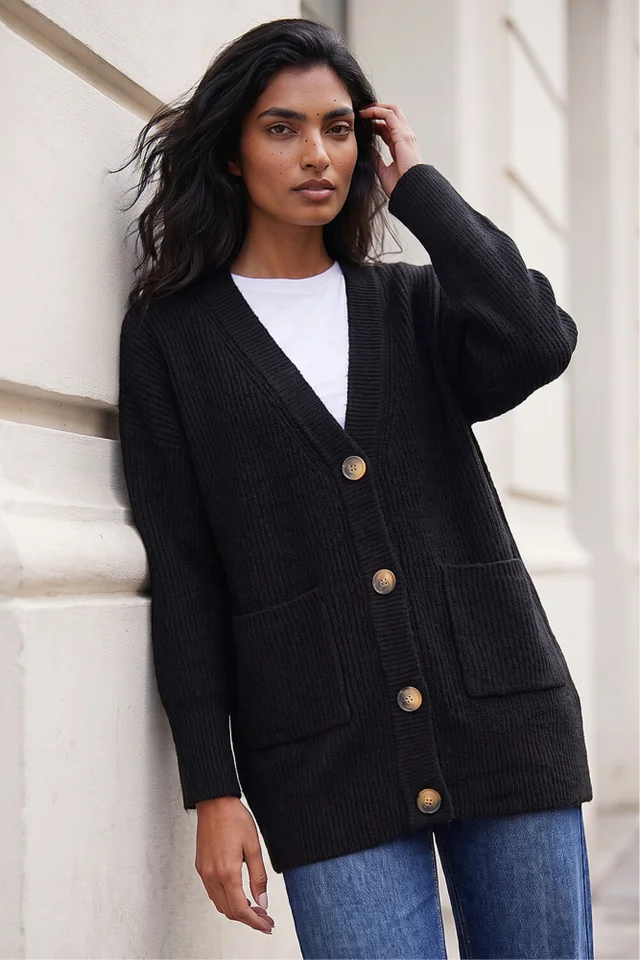 Roman Black Relaxed Longline Cardigan