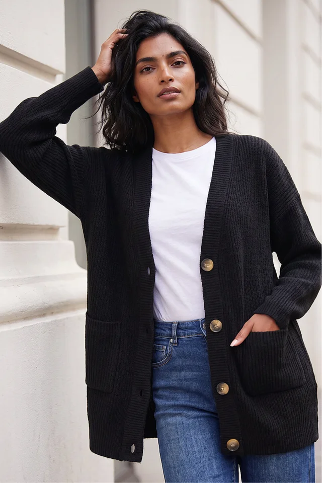 Roman Black Relaxed Longline Cardigan