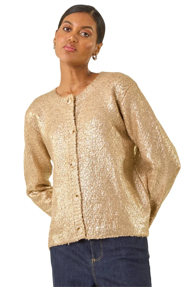 Roman Gold Metallic Knit Cardigan