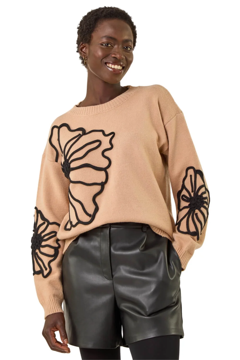 Roman Camel Cornelli Floral Knit Jumper - Medium/Large Image 1