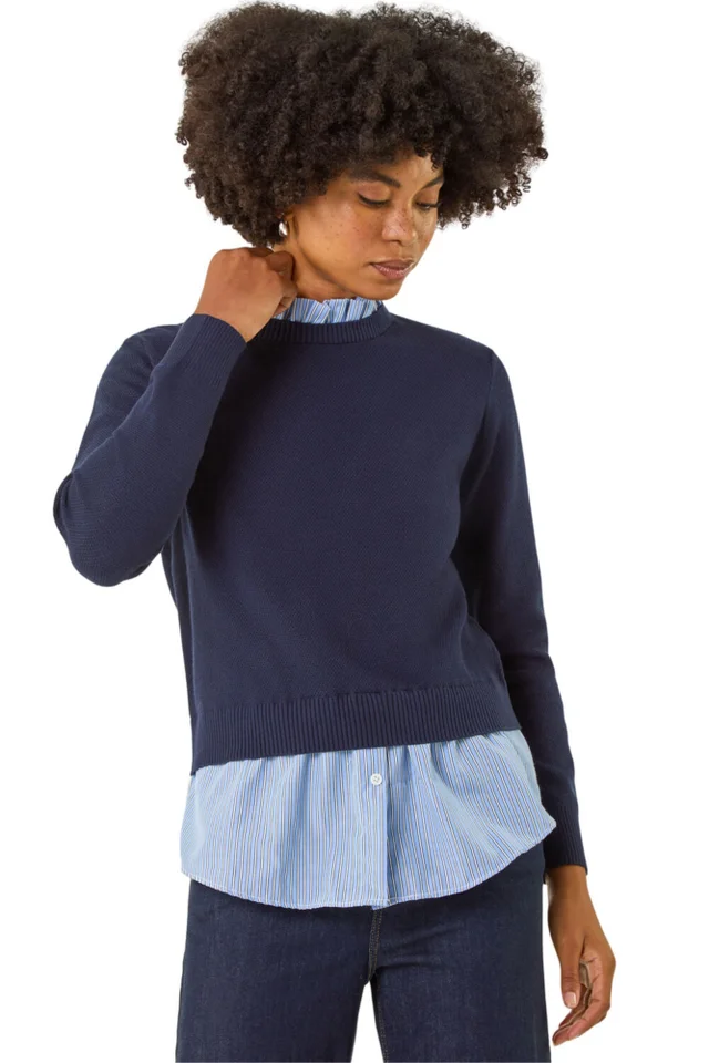 Roman Navy Stripe Shirt Underlay Knit Jumper