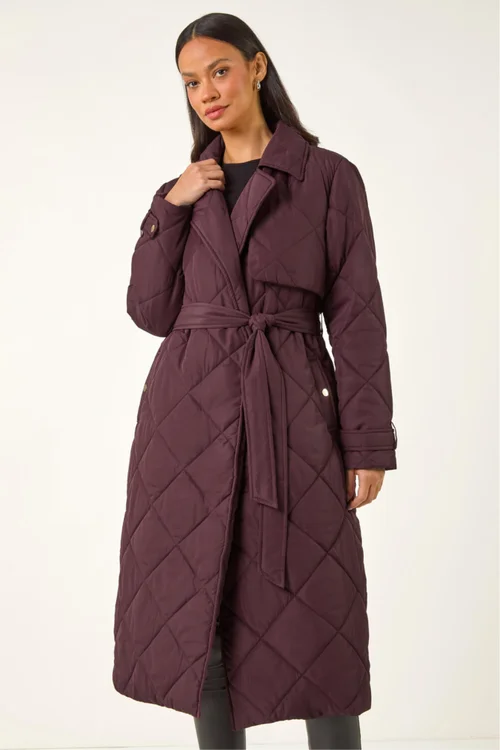 Dusk Wine Chevron Wrap Quilted Puffer Coat - 16 Image 4