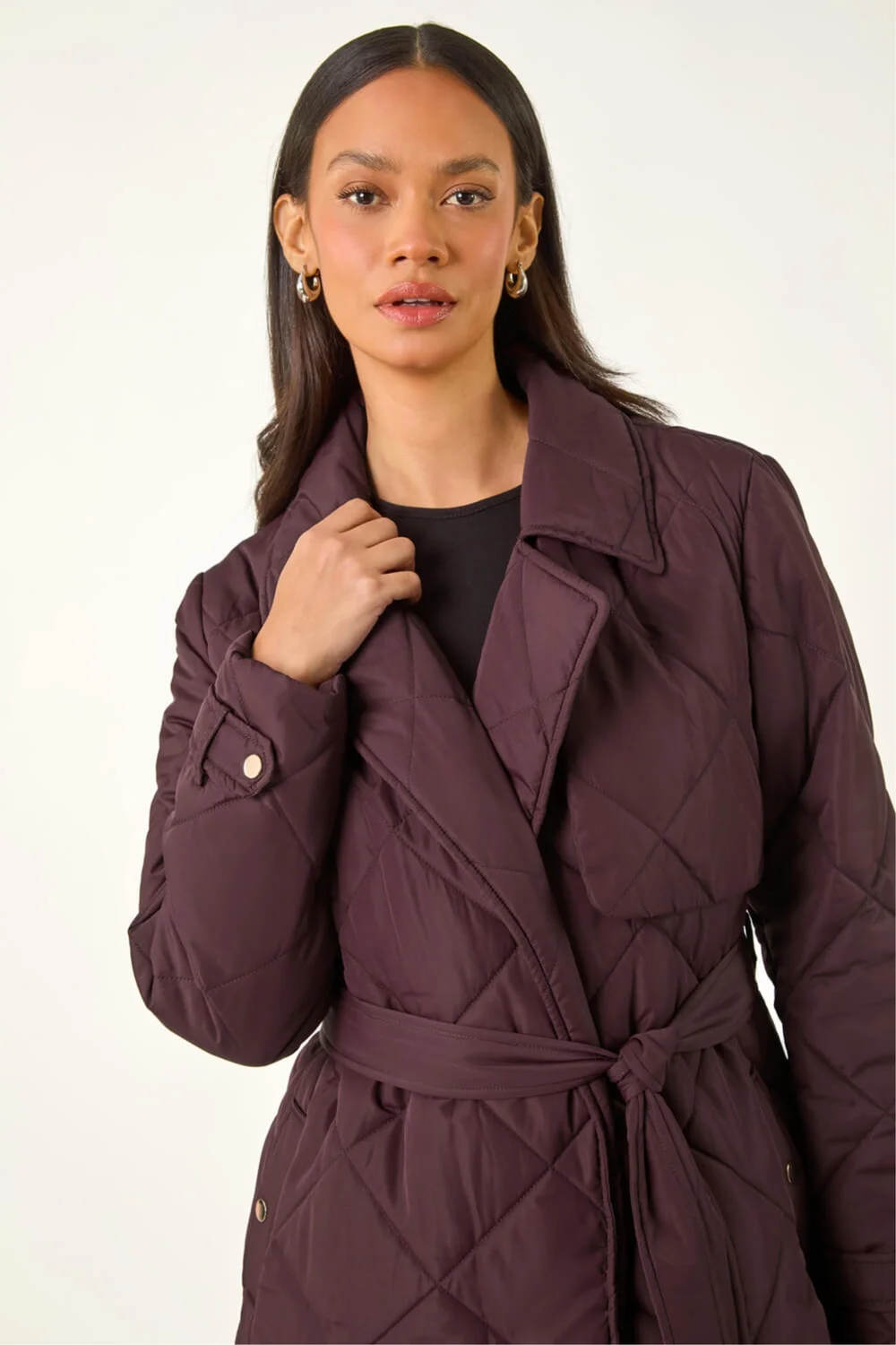 Dusk Wine Chevron Wrap Quilted Puffer Coat - 16 Image 2