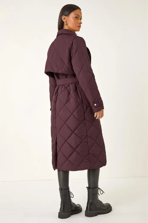 Dusk Wine Chevron Wrap Quilted Puffer Coat - 16 Image 3