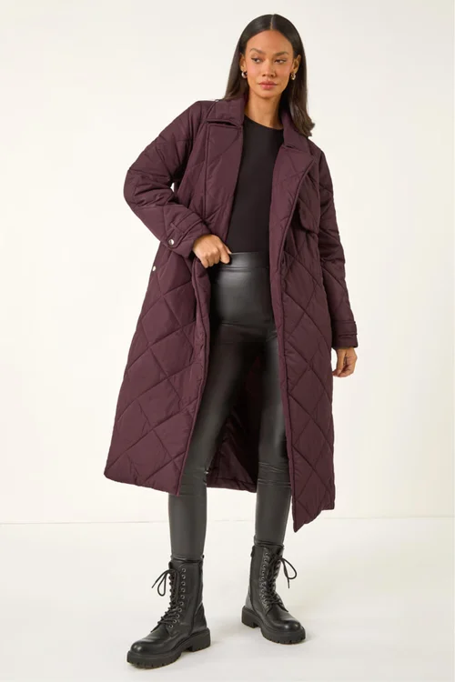 Dusk Wine Chevron Wrap Quilted Puffer Coat - 16 Image 1