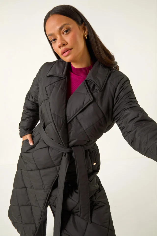 Dusk Black Chevron Wrap Quilted Puffer Coat