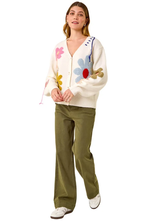 Roman Ivory Floral Stitch Knit Cardigan - One Size Image 2