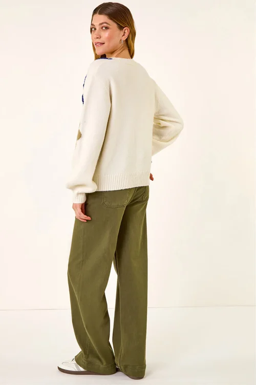 Roman Ivory Floral Stitch Knit Cardigan - One Size Image 4