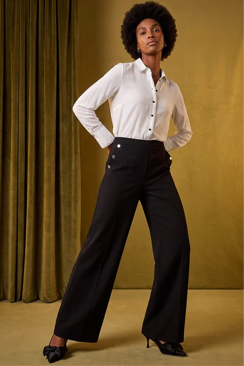 Roman Black Button Pocket Full Length Trousers - 16 Image 1