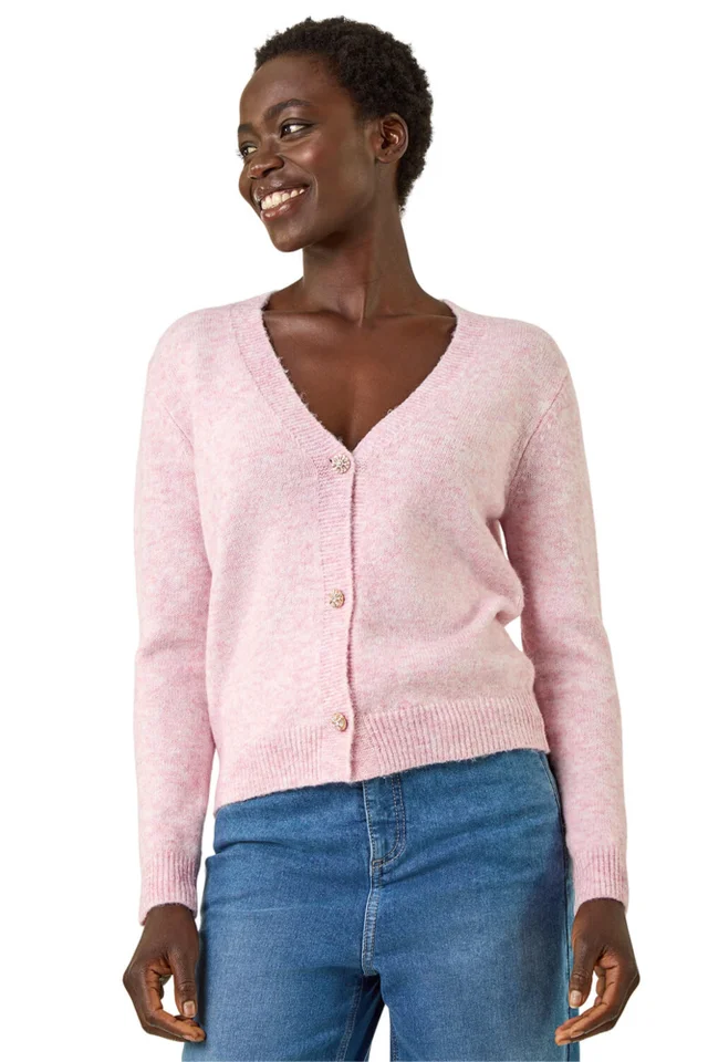 Roman Pink Metallic Trim Knit Cardigan