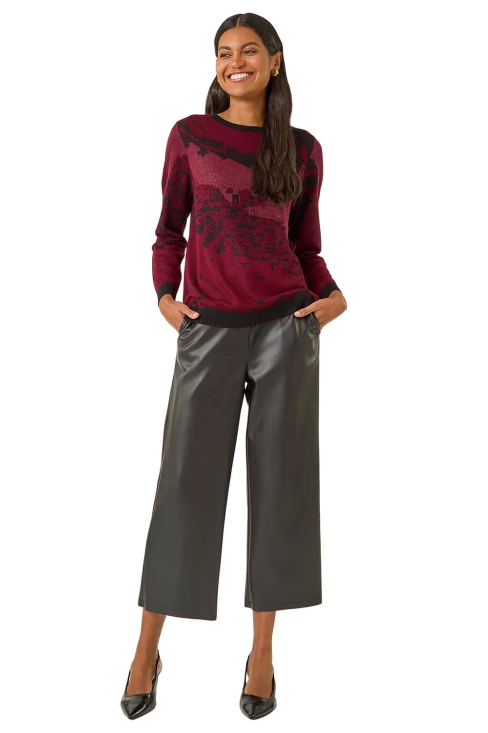 Roman Red Shimmer Colour Block Knit Jumper - Size 16 Clothing Image 2