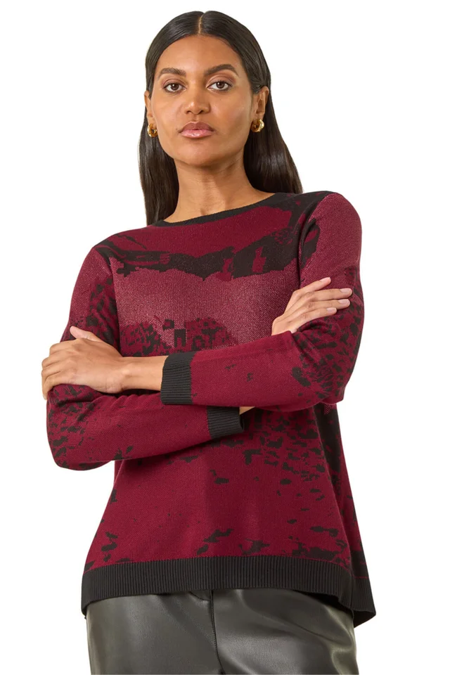 Roman Red Shimmer Colour Block Knit Jumper