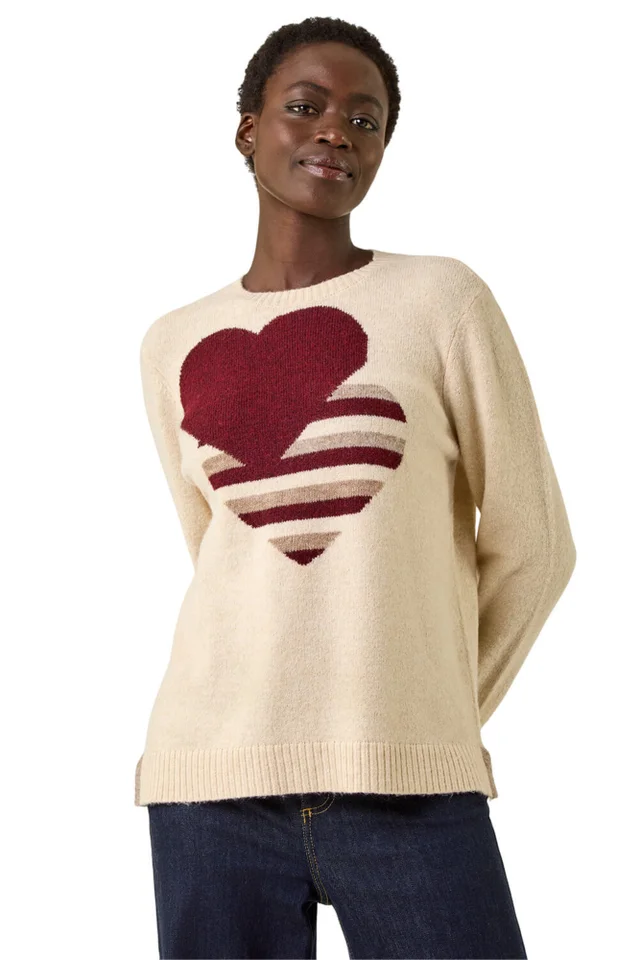 Roman Ivory Heart Crew Neck Knit Jumper