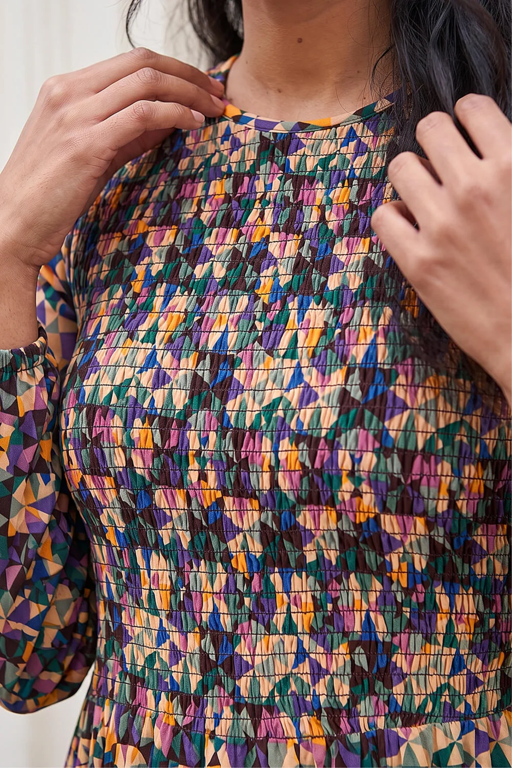 Roman Mauve Geometric Print Shirred Midi Dress - 16 Image 4