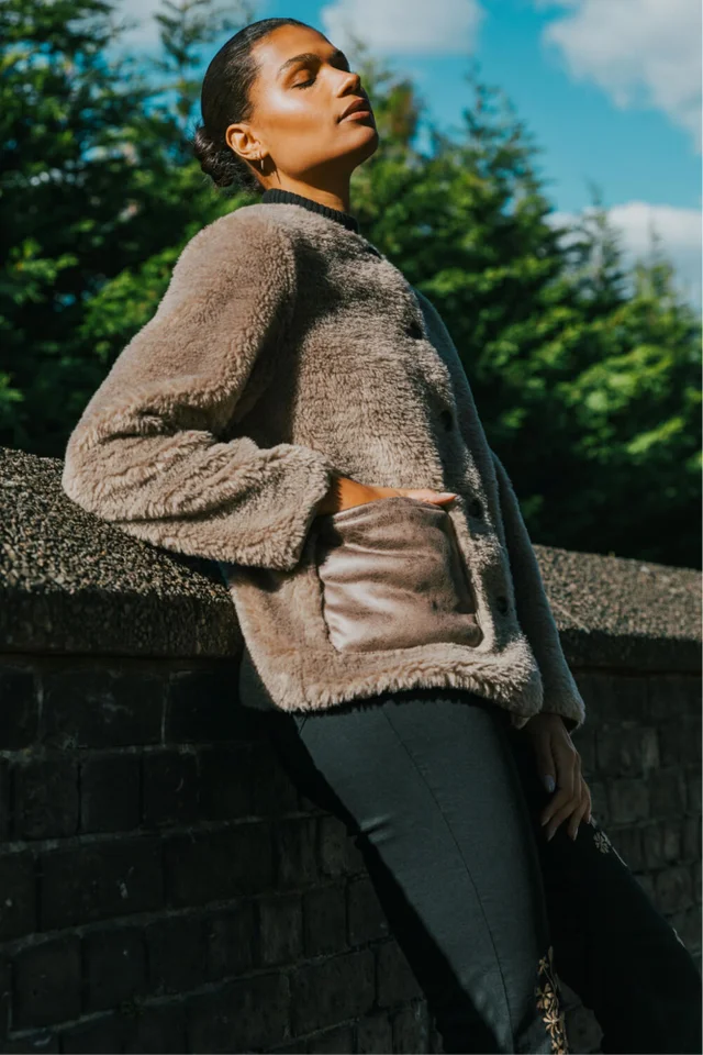 Roman Beige Faux Fur Borg Pocket Front Jacket