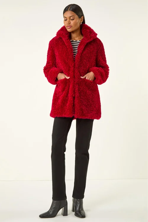 Roman Red Curly Soft Borg Coat - 18 Image 2