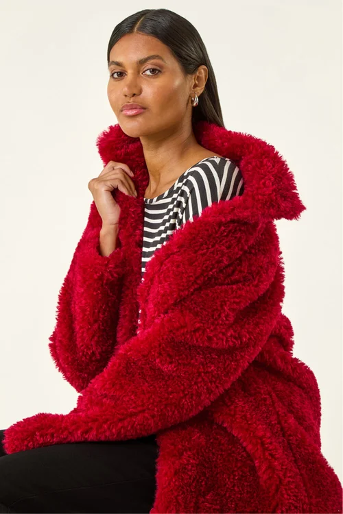 Roman Red Curly Soft Borg Coat - 18 Image 1