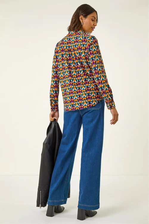 Roman Orange Geo Print Stretch Top - Size 16 Clothing Image 4