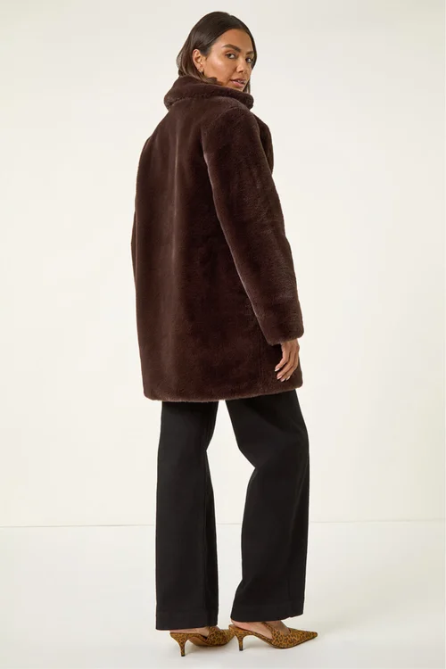 Roman Chocolate Faux Fur Longline Coat - 20 Image 3