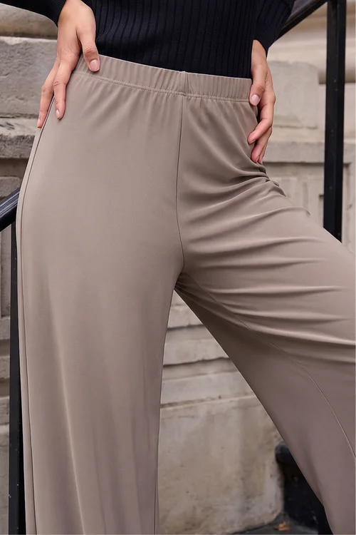 Roman Taupe Petite Wide Leg Stretch Trouser - 10 Image 4
