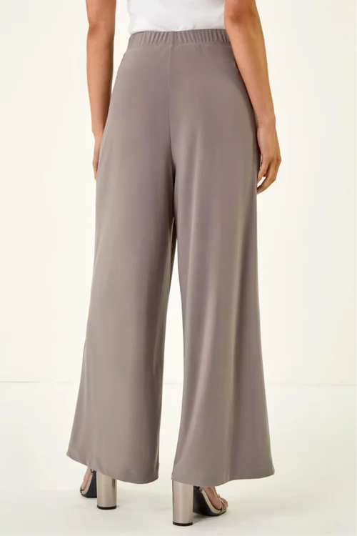 Roman Taupe Petite Wide Leg Stretch Trouser - 10 Image 3
