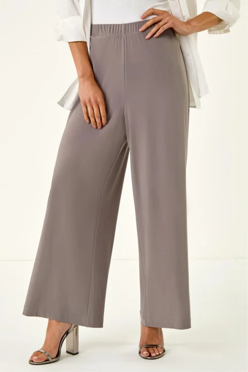 Roman Taupe Petite Wide Leg Stretch Trouser - 10 Image 4