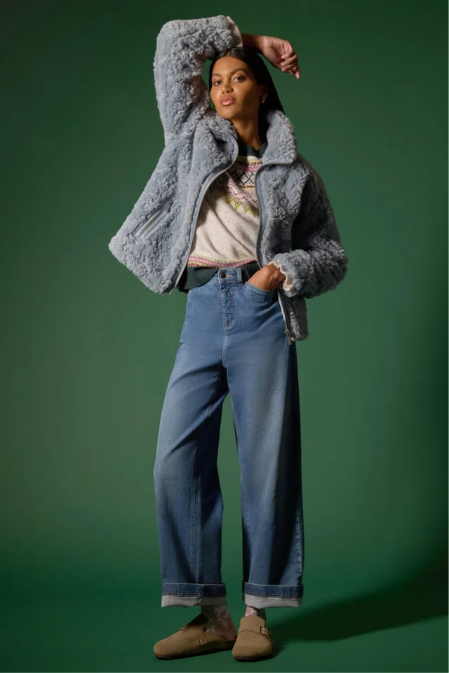 Roman Light Blue Teddy Borg Bomber Coat