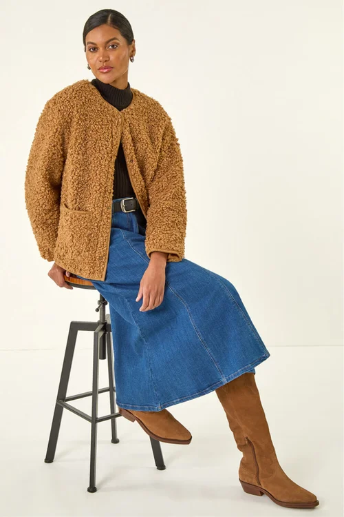 Roman Tan Faux Fur Borg Pocket Front Jacket - 16 Image 3