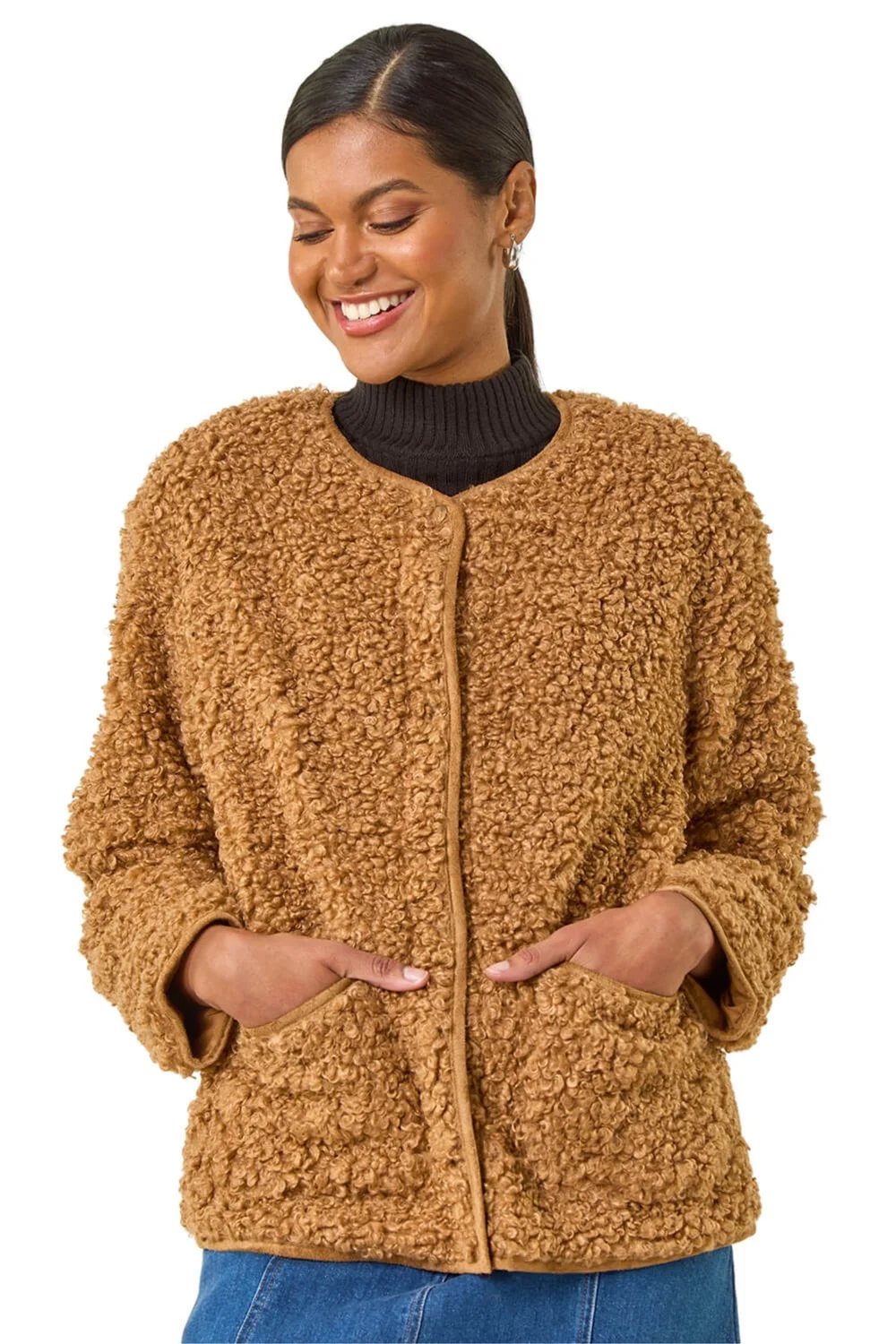 Roman Tan Faux Fur Borg Pocket Front Jacket - 16 Image 1