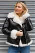 Roman Black Contrast Faux Leather Aviator Coat - 14 Image 3