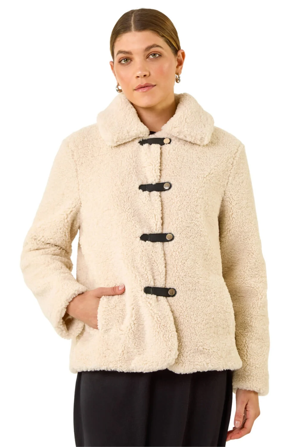 Roman Cream Textured Borg Collared Jacket - 14 Image 1