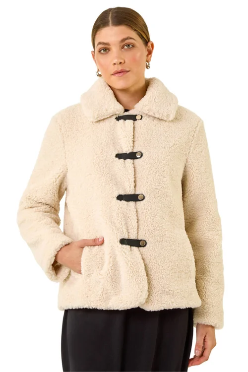 Roman Cream Textured Borg Collared Jacket - 14 Image 1
