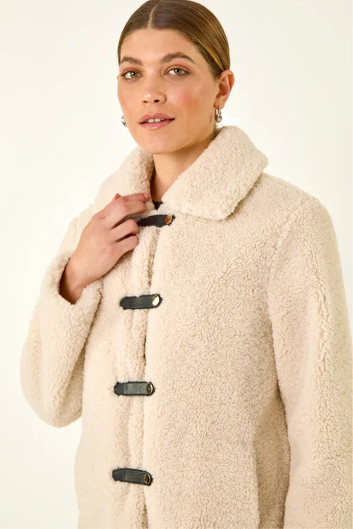 Roman Cream Textured Borg Collared Jacket - 14 Image 4