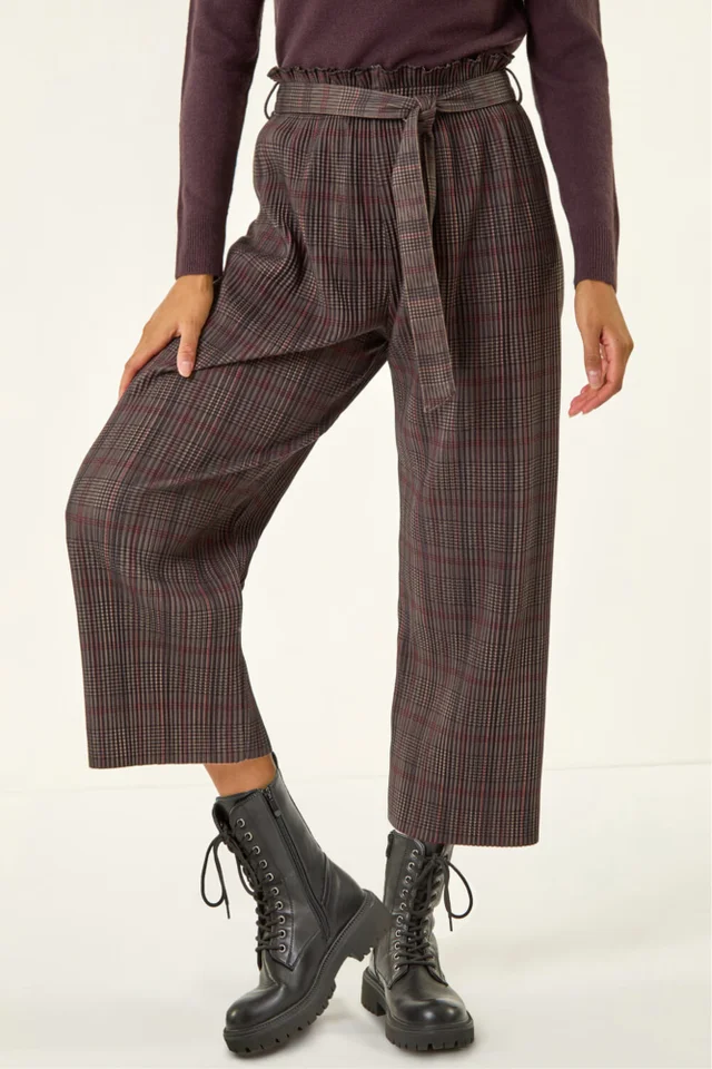 Roman Grey Textured Check Belted Culottes