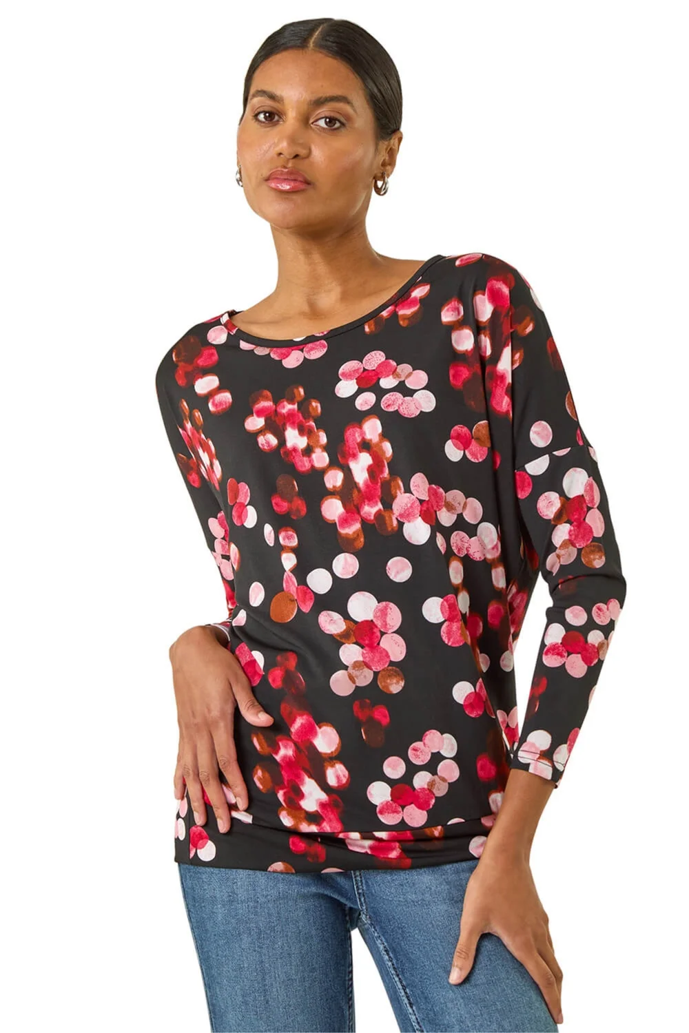 Roman Red Spot Print Band Hem Top - Size 16 Clothing Image 1