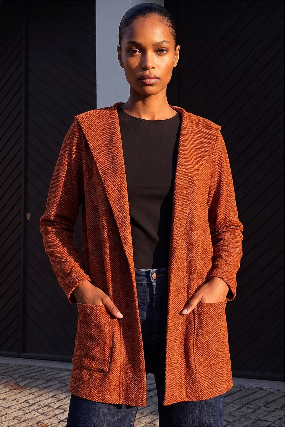 Roman Rust Longline Hooded Cardigan - 14 Image 1