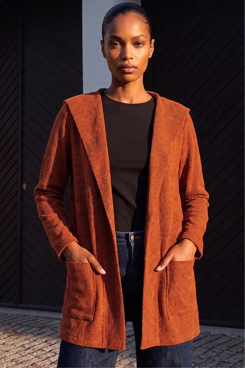 Roman Rust Longline Hooded Cardigan - 14 Image 1