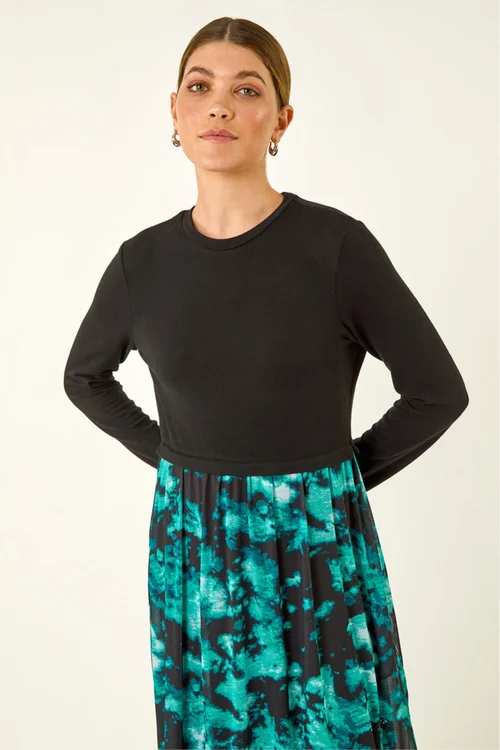 Roman Teal Abstract Print Stretch Midi Dress - Size 12 Image 4