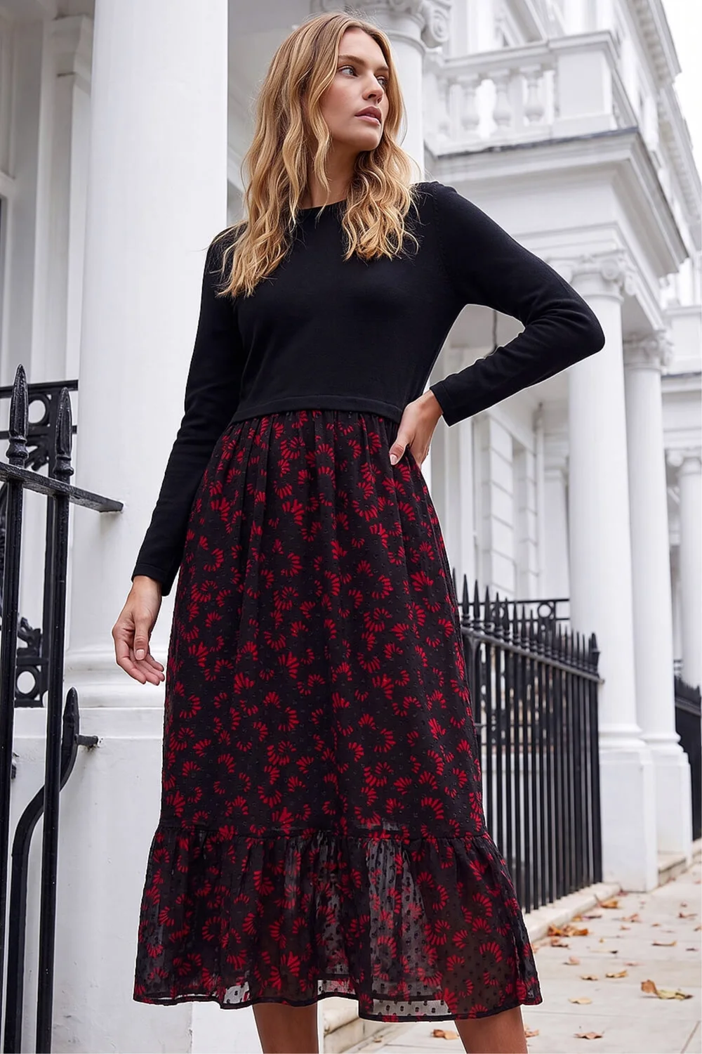 Roman Black Contrast Print Mesh Skirt Midi Dress - 18 Image 1