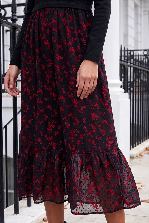 Roman Black Contrast Print Mesh Skirt Midi Dress - 18 Image 4
